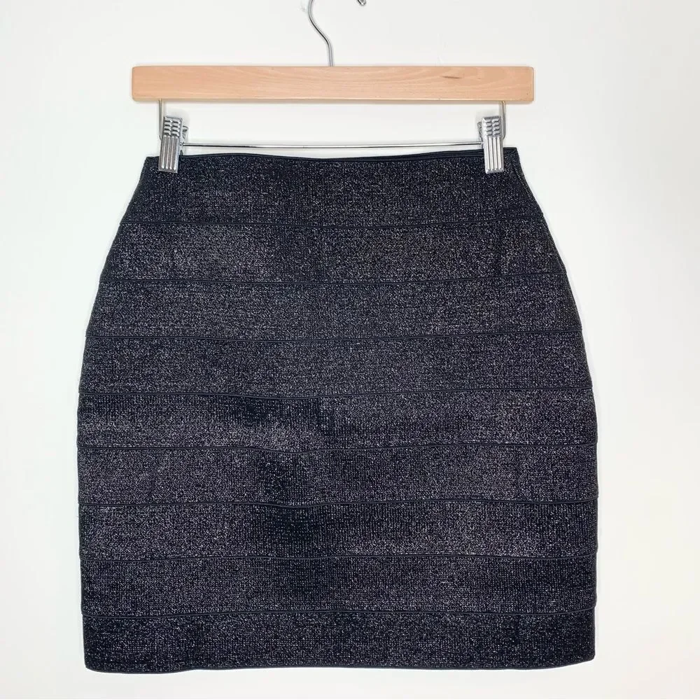 NWOT Express Black Shimmer Metallic Bandage Skirt Medium